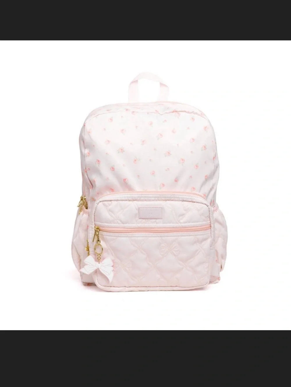 LoveShackFancy Light Pink Quilted Kids Backpack with Bow Charm